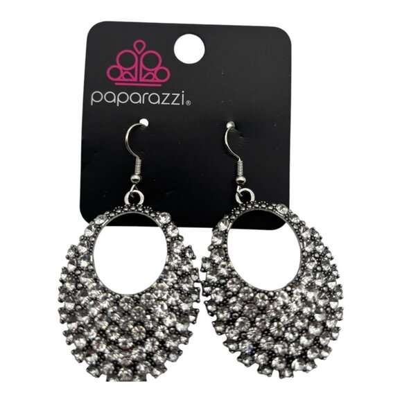 Paparazzi Jewelry Fierce Flash White Earrings Drop Rhinestones For Women - Picture 1 of 9
